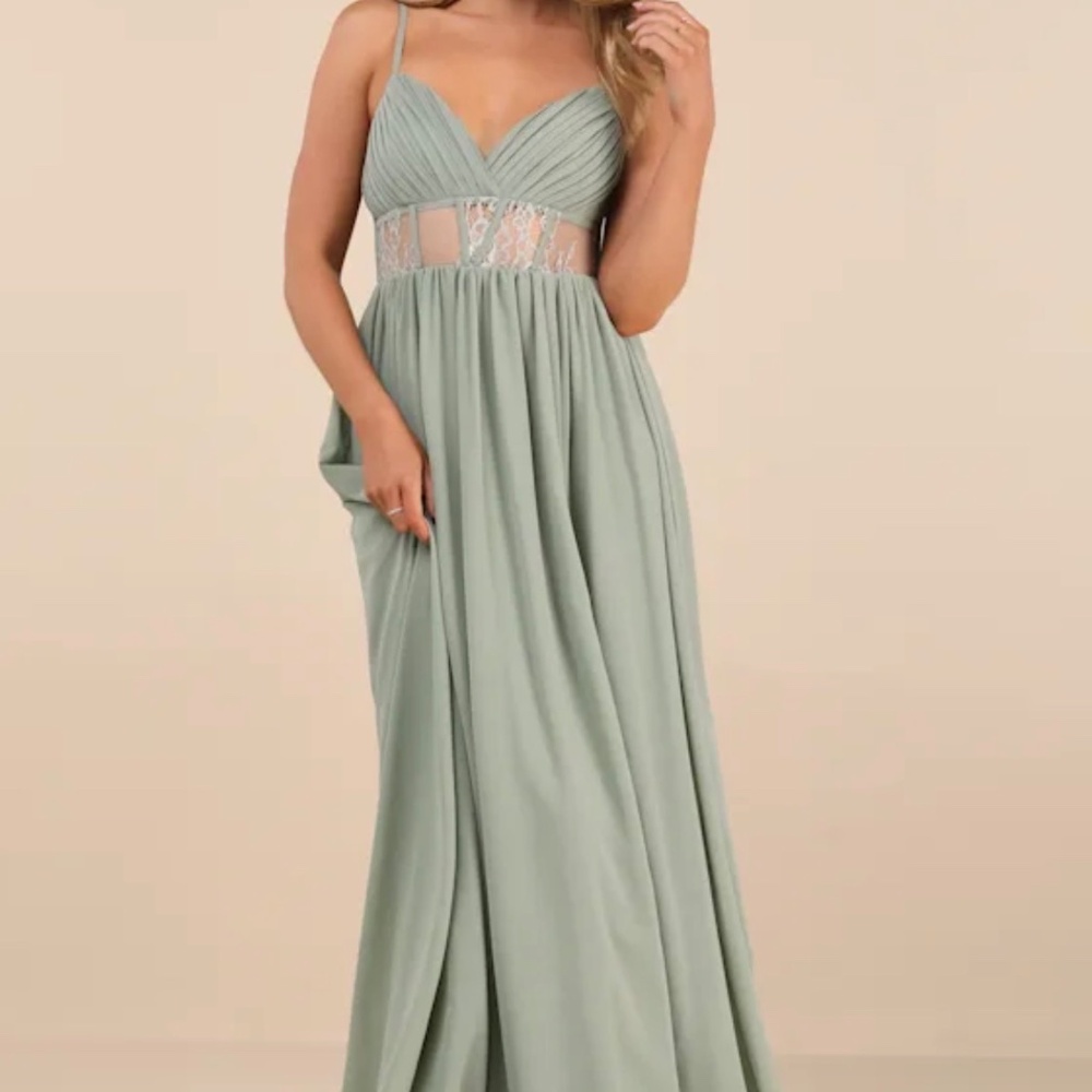 Lulu's Sage Green Maxi Dress with Lace Insets - Picture 5 of 6